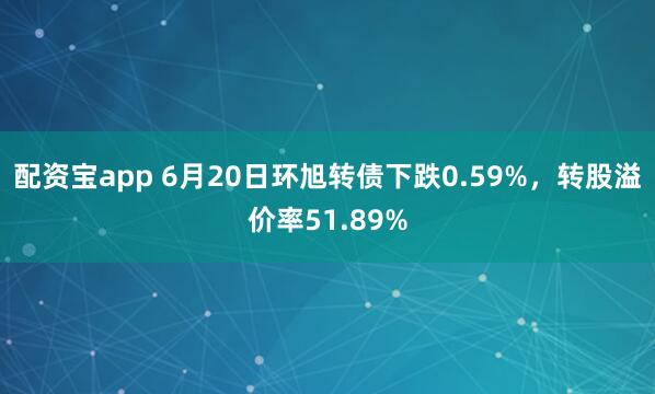 配资宝app 6月20日环旭转债下跌0.59%，转股溢价率51.89%